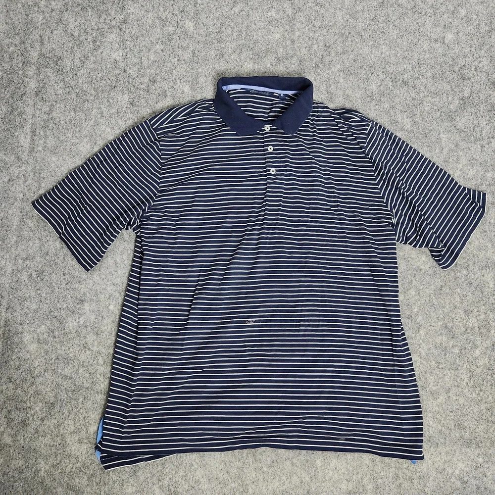 Polo Golf Ralph Lauren‎ Shirt Men XL Blue White Striped Short Sleeve Defect